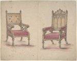 Designs for Two Gothic Style Chairs, Anonymous, British, 19th century ? British, Graphite and watercolor