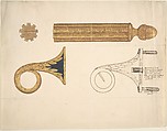 Design for a Bracket and Rod for Drapery, Anonymous, British, 19th century British, Pen and ink, brush and wash and watercolor