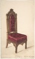 Gothic Style Chair with Dark Wood Frame and Maroon Upholstery, Anonymous, British, 19th century British, Watercolor