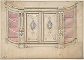 Cabinet Design with Doors Adorned with Porcelain Plaques, Anonymous, British, 19th century, Pen and ink and watercolor
