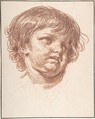 Head of a Young Boy, Jean-Baptiste Greuze (French, Tournus 1725–1805 Paris), Red chalk; framing lines in pen and brown ink