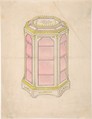 Design for an Octagonal Cabinet with Shelves and a Pink Interior, Anonymous, British, 19th century  British, Pen and ink and watercolor