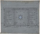 Design for a Cabinet witha Porcelain Plaque on the Center Panel, Anonymous, British, 19th century British, Graphite, watercolor and scratching on gray ground