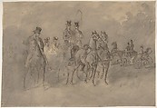 Driving in the Bois de Boulogne, Constantin Guys (French, Flushing 1802–1892 Paris), Pen and brown ink, gray wash