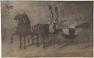 Women in a Carriage, Constantin Guys (French, Flushing 1802–1892 Paris), Pen and brown ink, brown, gray and black wash