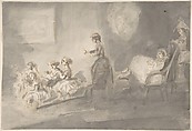 Children Playing Horse and Carriage, Constantin Guys (French, Flushing 1802–1892 Paris), Pen and brown ink, brush and gray wash