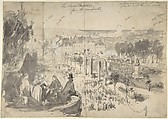 The Visit of Napoléon III to Boulogne-sur-Mer, Constantin Guys (French, Flushing 1802–1892 Paris), Pen and black ink, gray wash over graphite; heightened with white gouache