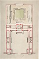 Architectural Ground Plan, Paul Guillaume Lemoine (French, born 1755), Pen and black ink and brush and gray, green and orange washes with graphite underdrawing