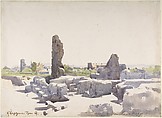 View of the Colosseum from the Basilica of Domitian and the Flavian Palace, Rome, Henri-Joseph Harpignies (French, Valenciennes 1819–1916 Saint-Privé), Watercolor over graphite, lightly squared in graphite