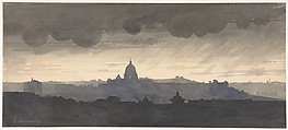 Saint Peter's Seen From the Pincio, Rome, Henri-Joseph Harpignies (French, Valenciennes 1819–1916 Saint-Privé), Pen and black ink, brush, gray and blue-gray washes
