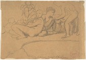 Nude Figures for L'Âge d'Or, Château de Dampierre, Jean Auguste Dominique Ingres (French, Montauban 1780–1867 Paris), Graphite on brownish paper.