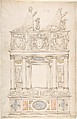 Design for a Double Tomb, Anonymous, French, 16th century, Black chalk, pen and brown ink, watercolor