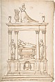 Design for a Woman's Tomb, Anonymous, French, 16th century, Black chalk, pen and brown ink, brush and brown wash