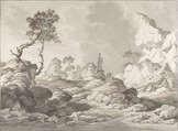 Landscape with a ruin near Mödling, Jakob Matthias Schmutzer  Austrian, Brush and brown and gray ink, black chalk
