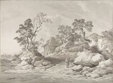 Landscape near Mödling with figures, Jakob Matthias Schmutzer  Austrian, Brush and brown and gray ink, black chalk