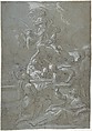 The Assumption of the Virgin, Jean-Baptiste Jouvenet (French, Rouen 1644–1717 Paris), Black chalk, brown wash, heightened with white on blue paper