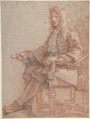 Gentleman Seated in an Armchair, Charles de la Fosse (French, Paris 1636–1716 Paris), Red, black, and white chalk, on beige paper