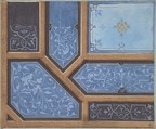 Design for Dining Room Ceiling, Château de Cangé, Jules-Edmond-Charles Lachaise (French, died 1897), Pen and black ink, watercolor, gouache