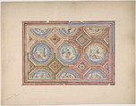 Design for Coffered Ceiling in Four Alternate Color Schemes, Empress Eugenie's Hotel, Jules-Edmond-Charles Lachaise (French, died 1897), Graphite, watercolor, and gilt