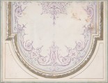 Design for Ceiling of the Duchess of Newcastle's Petit Salon, Hôtel Hope, Jules-Edmond-Charles Lachaise (French, died 1897), Pen and black ink, gouache, watercolor, and gilt