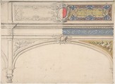 Design for Decorated Archway, Monaco Pavillion, Jules-Edmond-Charles Lachaise (French, died 1897), Pen and black ink, graphite, watercolor, and gouache