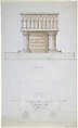 One Font and Plan (recto); Two Romanesque Style Fonts (verso), Anonymous, British, 19th century, Recto: pen and ink, brush and wash, over graphite, on pale blue paper
Verso: graphite