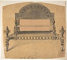 Design for a Fireplace Grate, Anonymous, British, 19th century  British, Pen and ink and watercolor