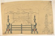 Design for Grate, Anonymous, British, 19th century British, Pen and ink, watercolor and graphite