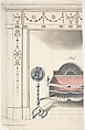 Fireplace and Grate Design with Sunflower Andirons, Anonymous, British, 19th century  British, Pen and ink and watercolor