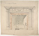 Design for an Adam-style Mantel, with a Marble Surround and Iron Firebox, Anonymous, British, late 18th–early 19th century  British, Graphite, brush and gray and pink wash