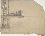 Design for left-hand side of a side-board, framed by sconces with putti, Anonymous, British, 19th century  British, Pen and Ink and graphite