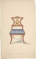Design for a Chair, "For Lord Grosvenor's Drawing Room", Gillows  British, Pen and ink, gouache (bodycolor)