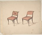 Design for Two Chairs, Gillows  British, Pen and ink, brush and wash, watercolor
