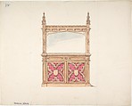 Design for Gothic Style Cabinet with Mirror, Anonymous, British, 19th century  British, Pen and ink, brush and wash, watercolor