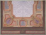 Design for Ceiling of Grand Salon, Hôtel Hope, Jules-Edmond-Charles Lachaise (French, died 1897), Pen and black ink, and gouache