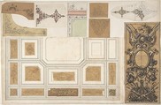 Nine Miscellaneous Designs for the de la Rochejaqulein Family, Jules-Edmond-Charles Lachaise (French, died 1897), Graphite, pen and black and brown ink, watercolor