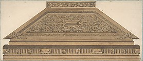 Design for Carved Wood Paneling and Molding Featuring Strapwork, Jules-Edmond-Charles Lachaise (French, died 1897), Pen and black ink, brush and brown wash, and gilt