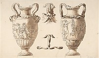 Designs for Two Urns, Attributed to Etienne de Lavallée-Poussin (French, Rouen 1733–1793 Paris), Pen and black ink with brush and brown wash over graphite underdrawing