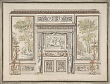 Design for a Wall Elevation, Etienne de Lavallée-Poussin (French, Rouen 1733–1793 Paris), Pen and black ink with brush and gray, brown, green, and blue washes over graphite underdrawing