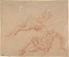 Two Studies of Reclining Youth, Nicolas Lancret (French, Paris 1690–1743 Paris), Red chalk, heightened with a little white, on beige paper