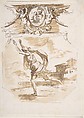 Draped Man Running; Cartouche Supported by Two Winged Victories, Etienne de Lavallée-Poussin (French, Rouen 1733–1793 Paris), Pen and brown ink, brush and brown wash, over traces of black chalk