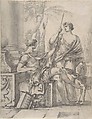 Cephalus Receiving the Spear and Hound from Procris, Laurent de La Hyre (French, Paris 1606–1656 Paris), Black chalk, brush and gray wash