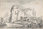 Italian Country House Beside a Road, Jean-Baptiste Lallemand (French, Dijon 1716–1803/5 Paris), Pen and black ink, gray wash over black chalk