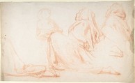 Four Figures Kneeling in Supplication, Alexandre Laemlein (French, Hohenfeld 1813–1871 Pontlevoy), Red chalk