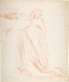 Kneeling Prelate Holding a Cushion, Alexandre Laemlein (French, Hohenfeld 1813–1871 Pontlevoy), Red chalk