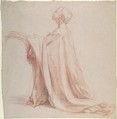 Kneeling Draped Figure, Alexandre Laemlein (French, Hohenfeld 1813–1871 Pontlevoy), Red and black chalk on light gray paper