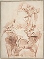 Prophet Seated in Profile on a Cloudbank, Praying: decoration for a spandrel, André Lebrun French, Red chalk on cream paper
