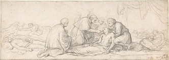 St. Charles Borromeo Giving Communion to the Plague-Stricken, Charles Le Brun (French, Paris 1619–1690 Paris), Black chalk
