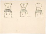 Design for Three Chairs with Curved Backs (verso: Sketch for a Sideboard), Anonymous, British, 19th century, Recto: pen and ink, watercolor
Verso: graphite