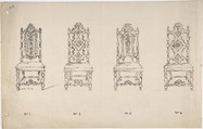Design for Four Seventeenth Century Style Chairs, Anonymous, British, 19th century  British, Pen and ink